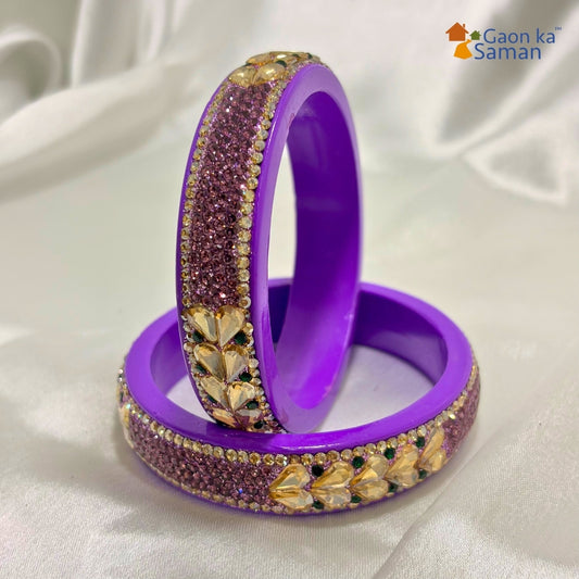 Lavender Colour Kundan Topaz Fitted Kada Latest Design Rajasthani Bangles | Set of 2 lakh Bangles | Traditional Kada | For Women and Girls