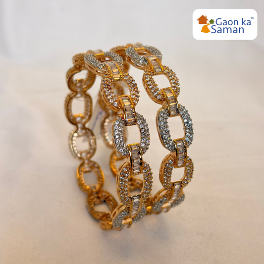 Gold Plated Cuff Shaped Studded Design Bangle (Pack of 2)