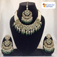 Stone Studded Brass Heavy Necklace Set With Earrings And Mangtika