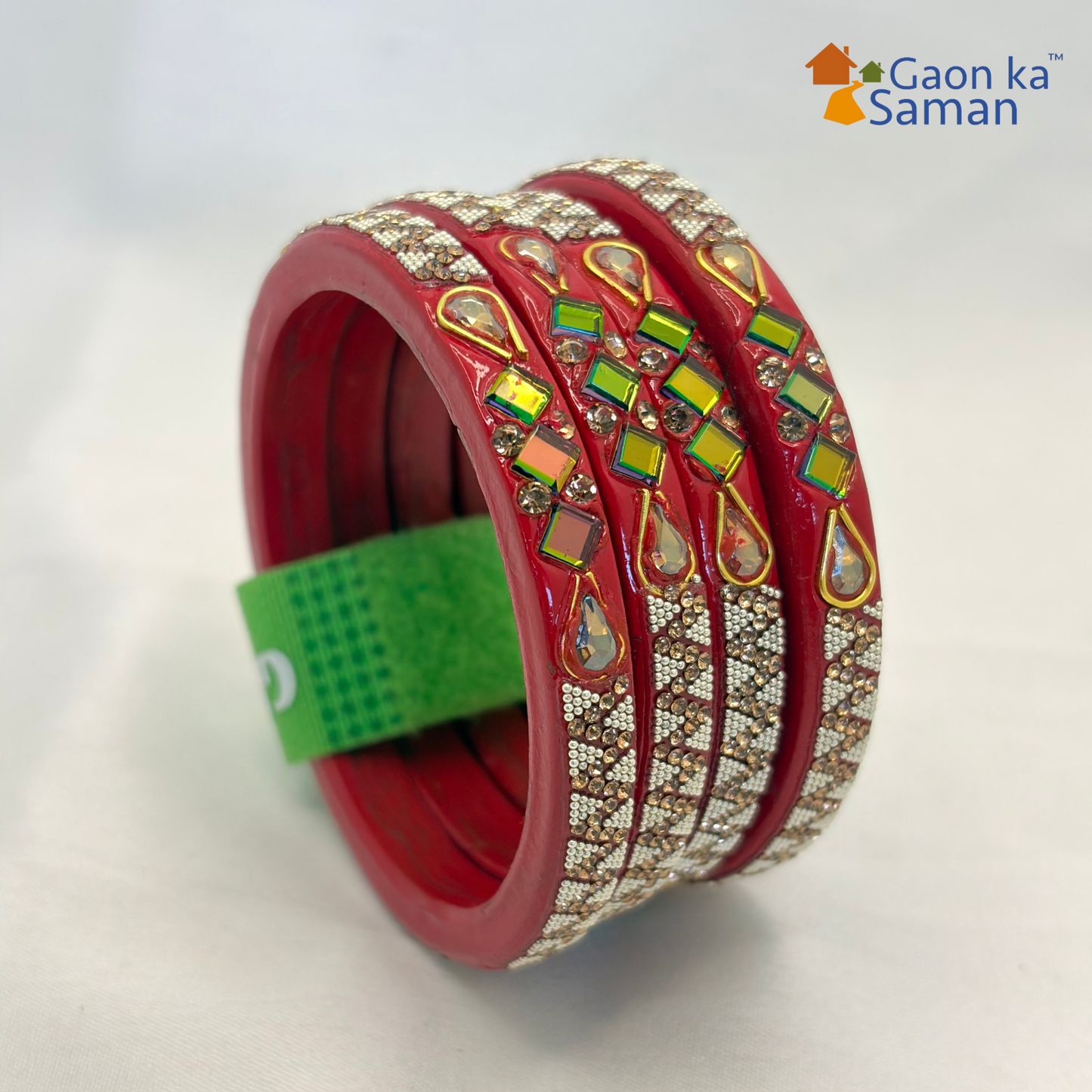 Lac Bangles with Beautiful Rhinestones Design (Pack of 4)