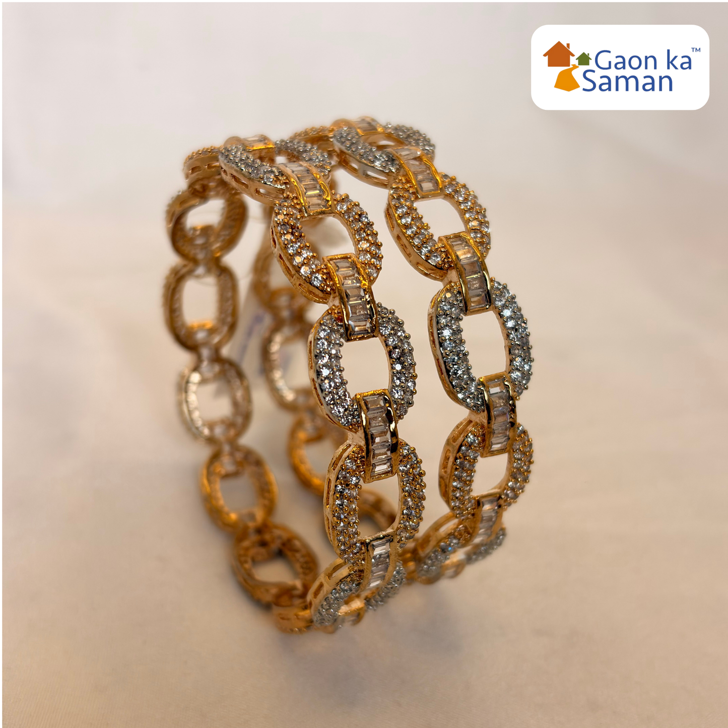 Gold Plated Cuff Shaped Studded Design Bangle (Pack of 2)