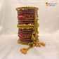 Rajasthani Lac Bangles Set, Red Colour with Crystal Work, Traditional Lakh Chuda, 14 Pieces