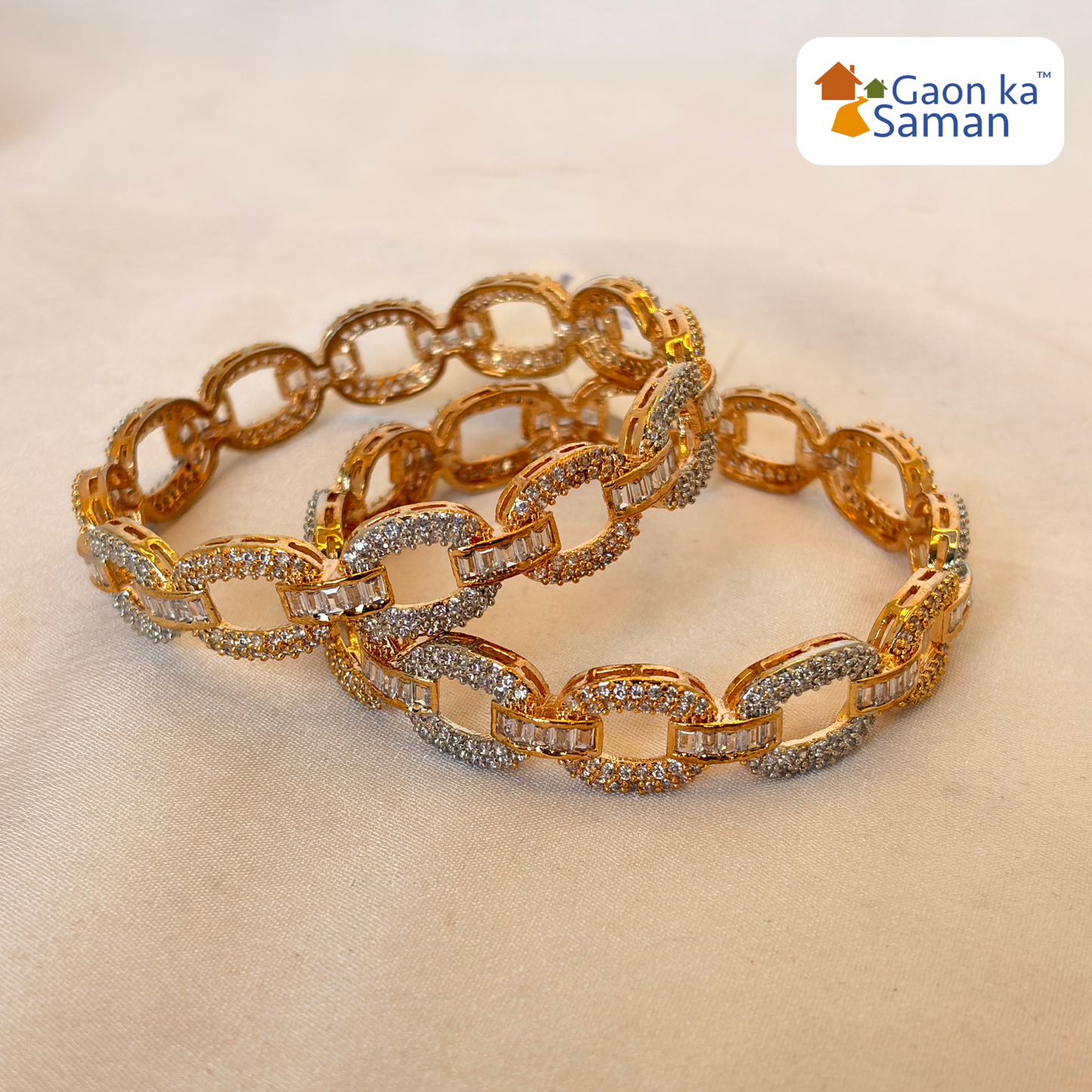 Gold Plated Cuff Shaped Studded Design Bangle (Pack of 2)