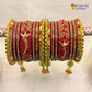 Rajasthani Lac Bangles Set, Red Colour with Crystal Work, Traditional Lakh Chuda, 14 Pieces