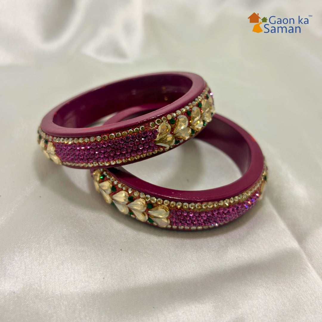 Rani Colour Kundan Topaz Fitted Kada Latest Design Rajasthani Bangles | Set of 2 lakh Bangles | Traditional Kada | For Women and Girls