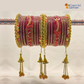 Rajasthani Lac Bangles Set, Red Colour with Crystal Work, Traditional Lakh Chuda, 14 Pieces