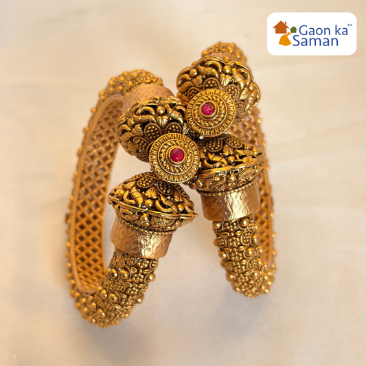 Wedding Party Wear Gold Plated Bangle Rajwadi Polish Openable Bangles