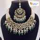 Stone Studded Brass Heavy Necklace Set With Earrings And Mangtika