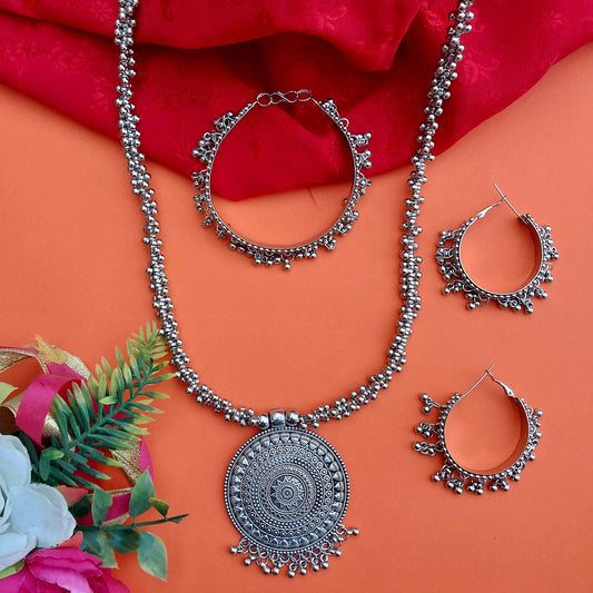 Coin Silver Oxidised Pendant,Necklace beaded Ethnic set