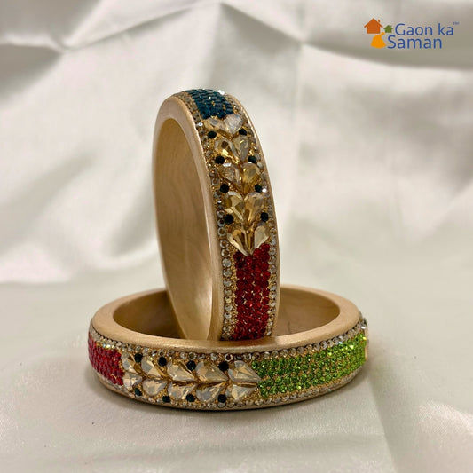 Multi Kundan Topaz Fitted Kada Latest Design Rajasthani Bangles | Set of 2 lakh Bangles | Traditional Kada | For Women and Girls