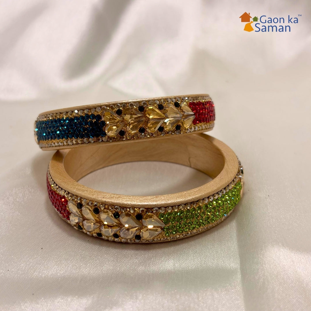Multi Kundan Topaz Fitted Kada Latest Design Rajasthani Bangles | Set of 2 lakh Bangles | Traditional Kada | For Women and Girls