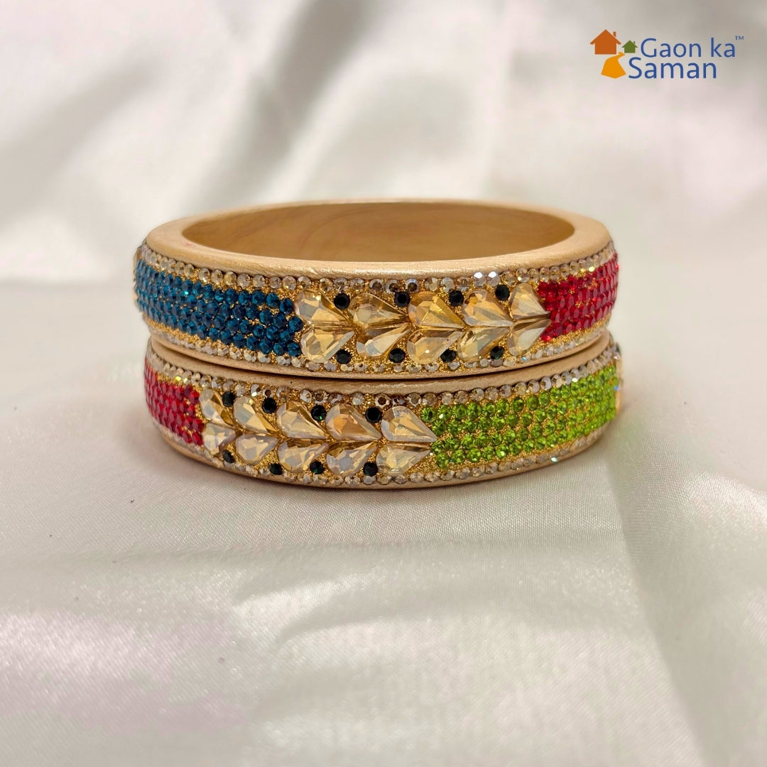 Multi Kundan Topaz Fitted Kada Latest Design Rajasthani Bangles | Set of 2 lakh Bangles | Traditional Kada | For Women and Girls