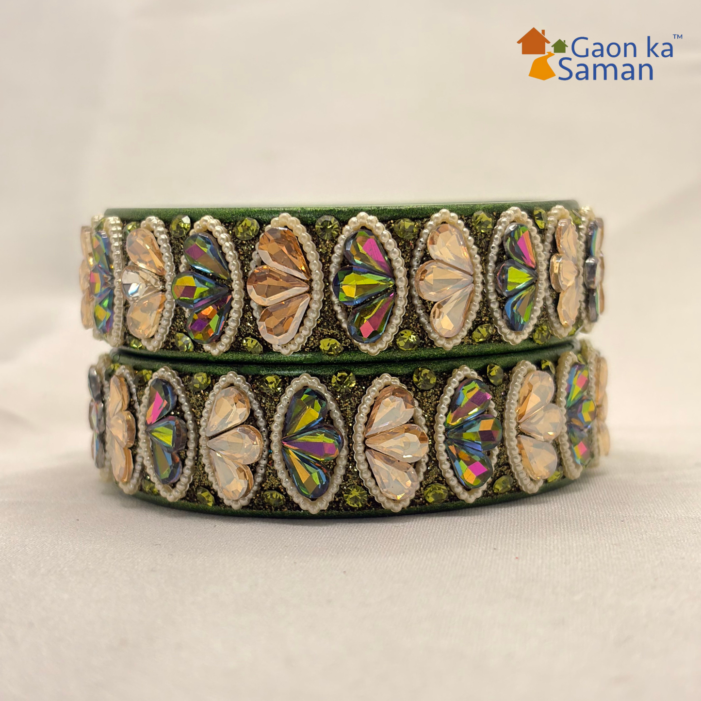 Rajasthani Traditional Mehandi colour Lac Kada Bangles For Women & Girl With Latest Kundan Design