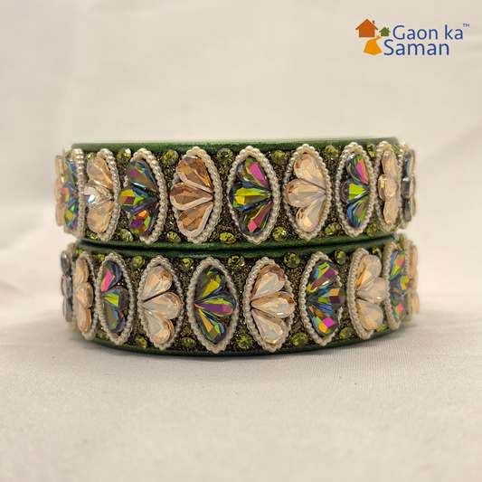 Rajasthani Traditional Mehandi colour Lac Kada Bangles For Women & Girl With Latest Kundan Design