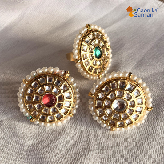 Bridal Green Kundan Stone Dome Ring