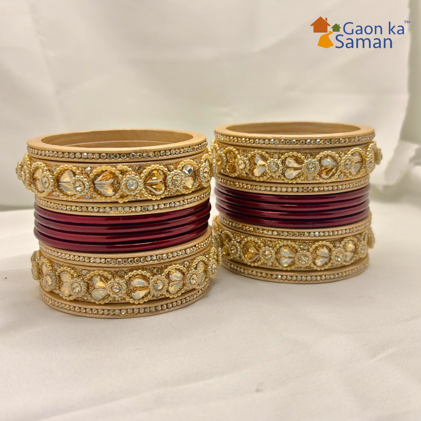 Punjabi Lac Bangles Set with Beautiful Kundan Design Red Colour