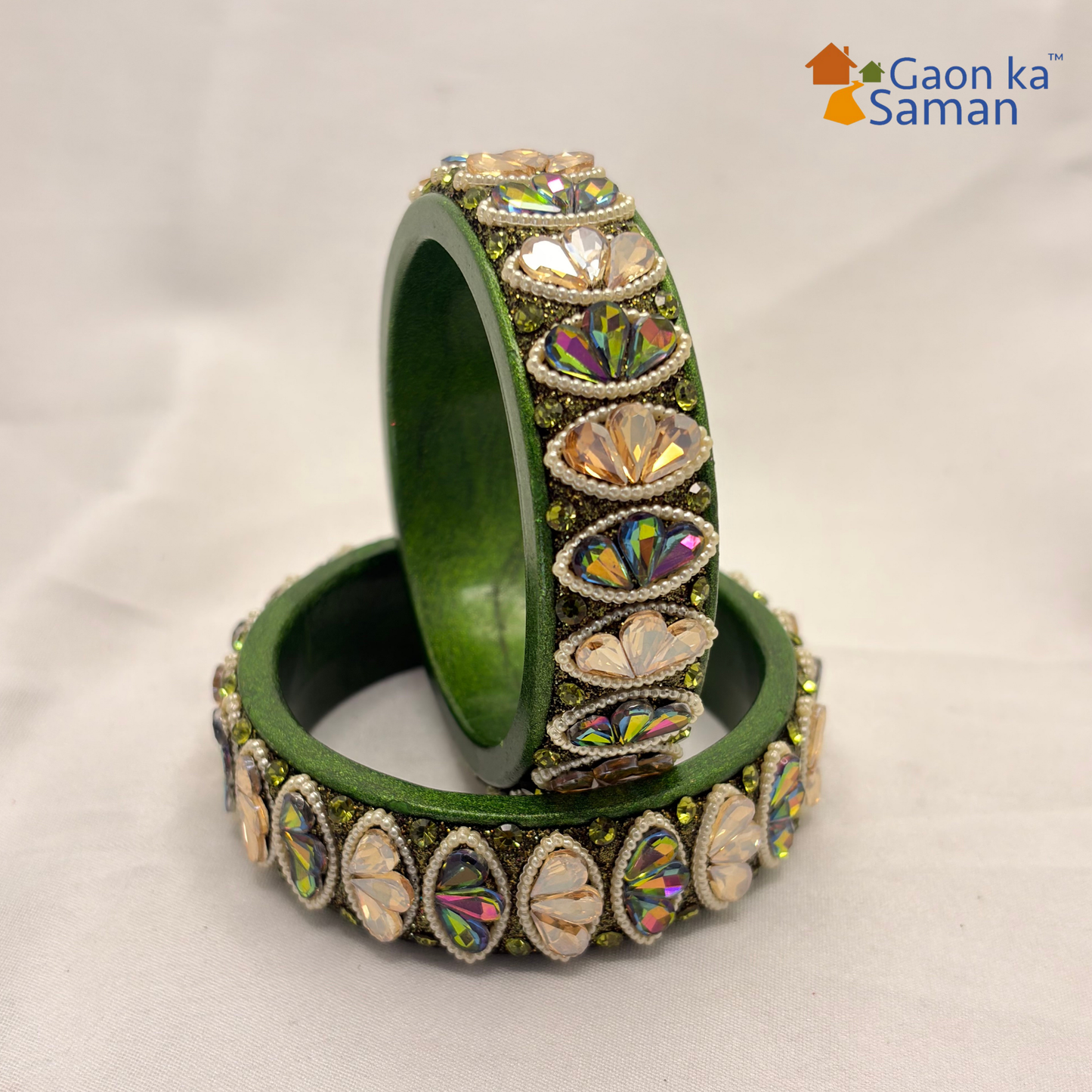 Rajasthani Traditional Mehandi colour Lac Kada Bangles For Women & Girl With Latest Kundan Design
