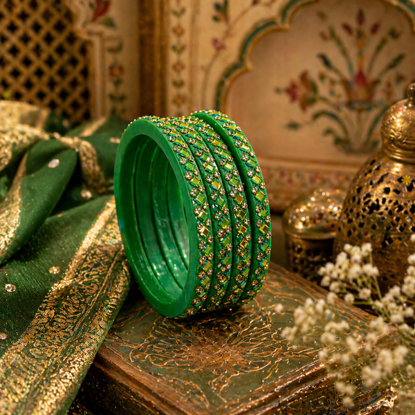 Rajasthani Lac Bangles with Mirror and Stone Embellishments (Set of 4)