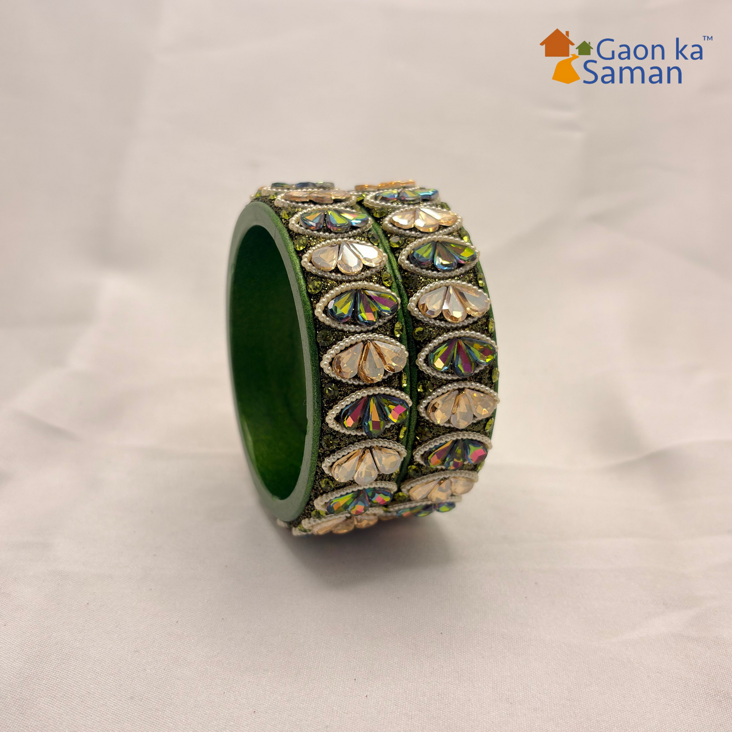 Rajasthani Traditional Mehandi colour Lac Kada Bangles For Women & Girl With Latest Kundan Design