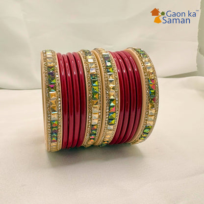 Rajasthani Lac Bangles Set in Latest Design Red Colour