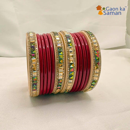 Rajasthani Lac Bangles Set in Latest Design Red Colour