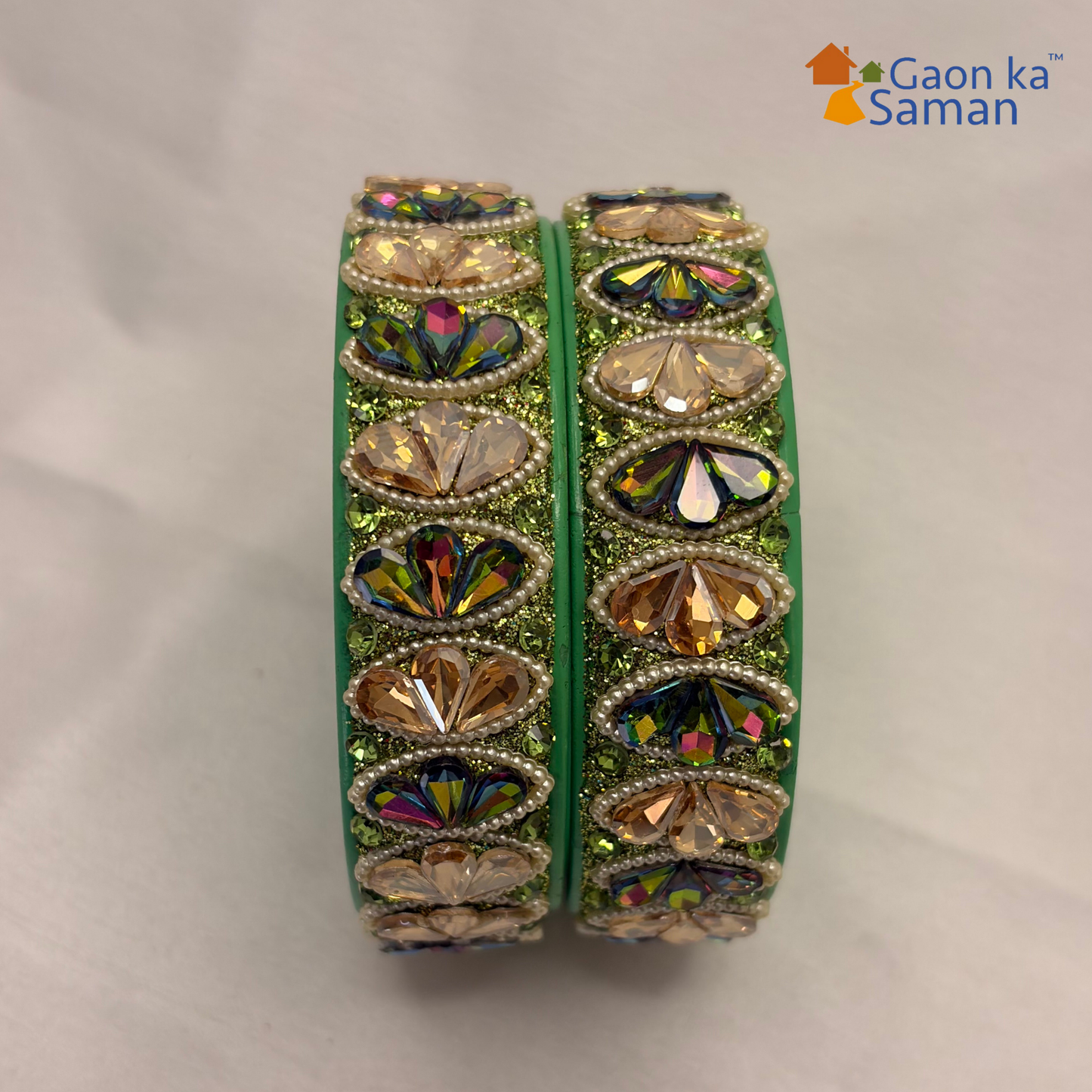 Rajasthani Traditional Sea Green Colour Lac Kada Bangles For Women & Girl With Latest Kundan Design