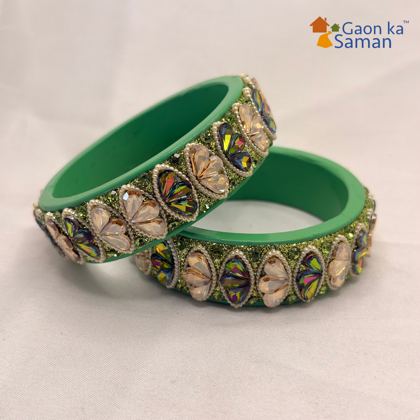 Rajasthani Traditional Sea Green Colour Lac Kada Bangles For Women & Girl With Latest Kundan Design