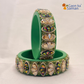 Rajasthani Traditional Sea Green Colour Lac Kada Bangles For Women & Girl With Latest Kundan Design