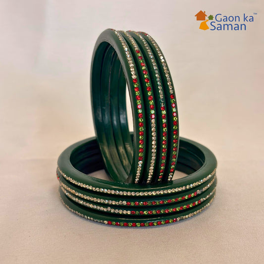 Rajasthani Lac Bangles With Beautiful Mirror And Stone Design Churi ( Pack Of 8 )