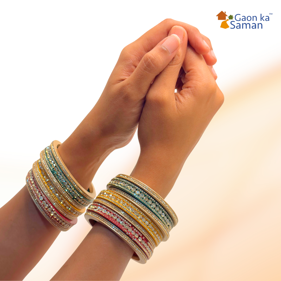 Karva Chauth Special Rajasthani Lac Bangles Set, Multi Colour Traditional Lakh Chuda,14 Pieces