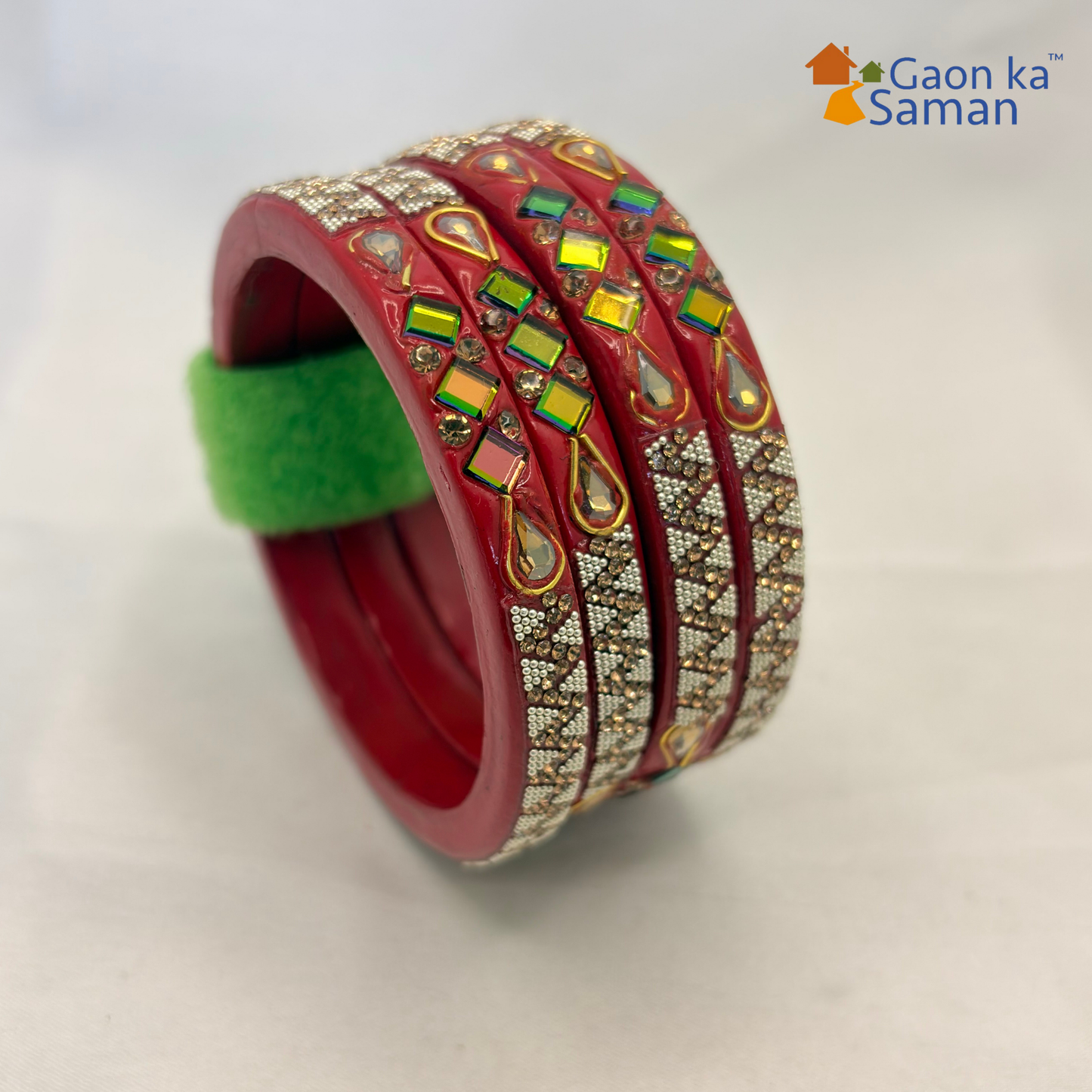 Lac Bangles with Beautiful Rhinestones Design (Pack of 4)