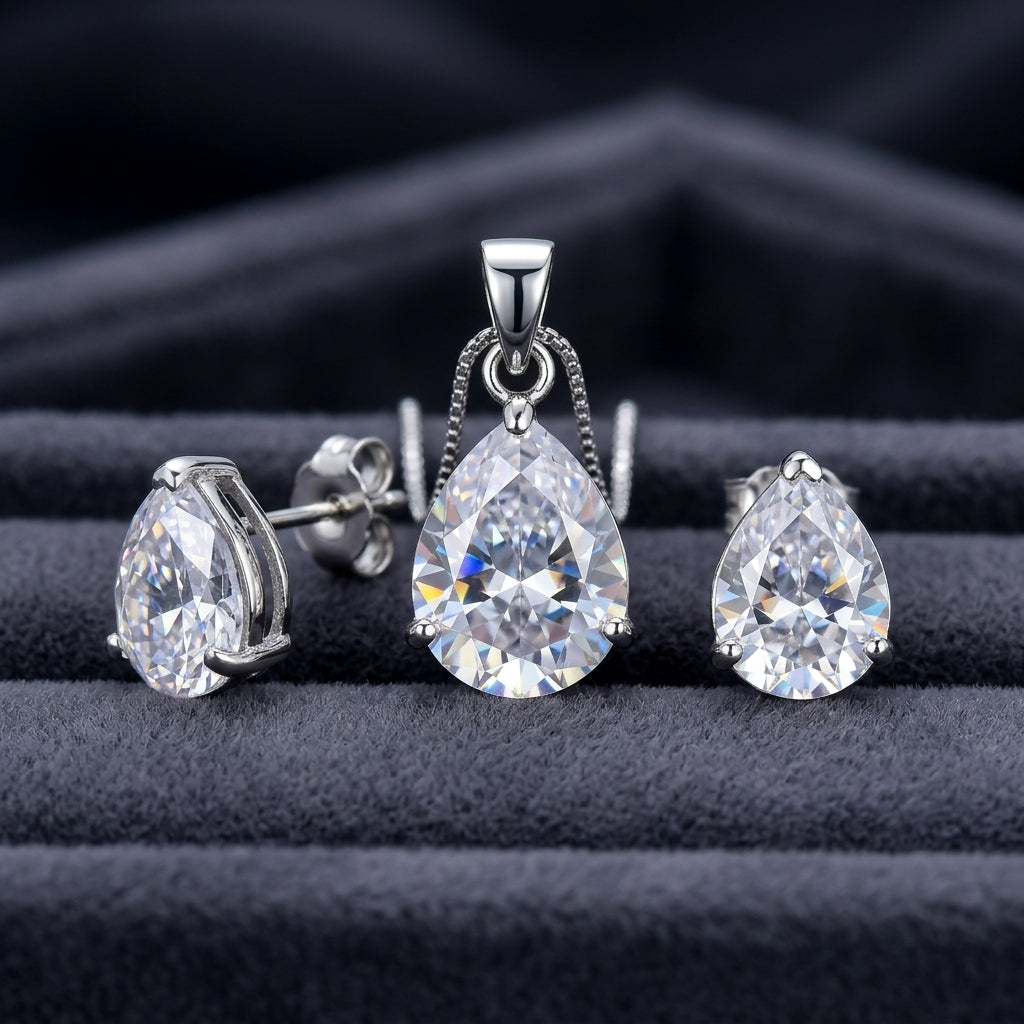 Awesome Pendant Rhodium Cubic Zirconia Pendant And Earrings