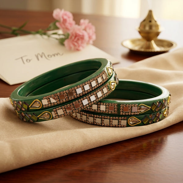 Lac Bangles with Beautiful Rhinestones Design (Pack of 4)