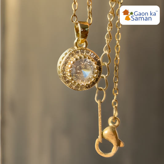 Classic Solitaire Gold Plated Sterling Silver Pendant With Chain