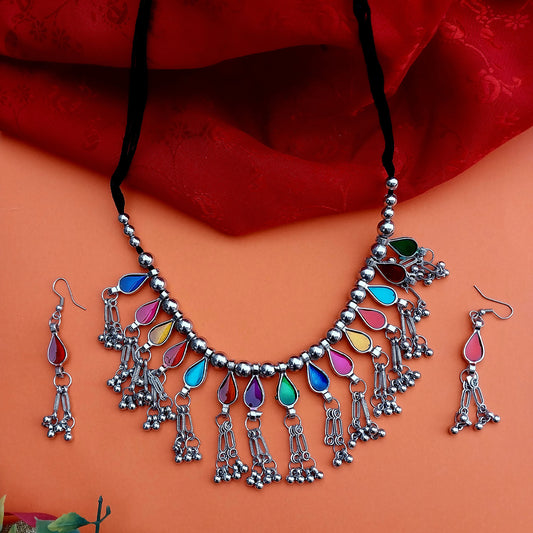 Handmade Necklace set, Ganpati Choker, German Silver oxidised