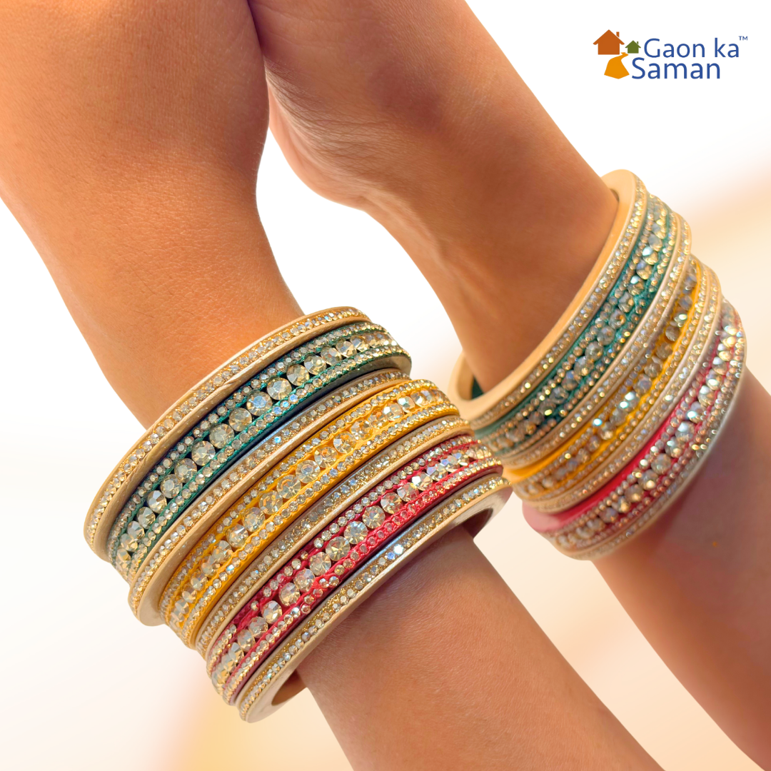 Karva Chauth Special Rajasthani Lac Bangles Set, Multi Colour Traditional Lakh Chuda,14 Pieces