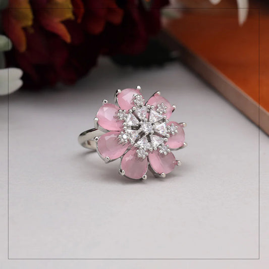 Pink Color American Diamond Finger Ring