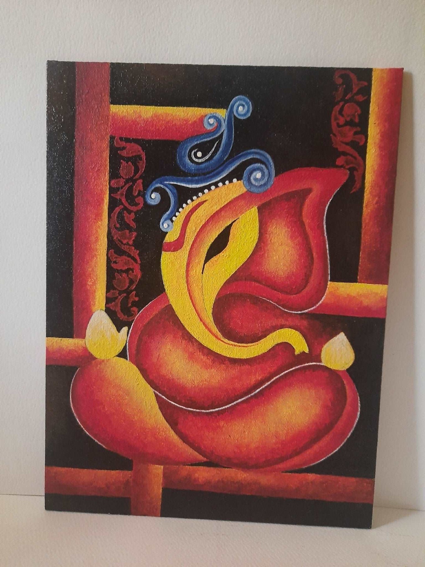 Abstract Ganesha painting in acrylics on canvas board-2 gaonkasaman