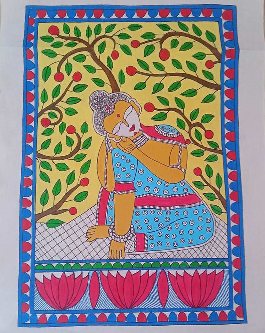 Blooms of Tradition: Handmade Madhubani Canvas Painting. gaonkasaman