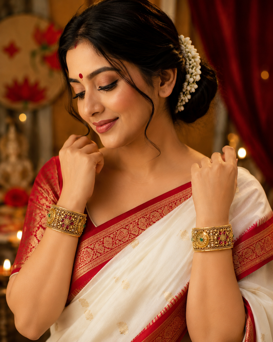 Gold Plated Rajwadi Kundan Openable Kada Bangles Set Of 2  (Free Size)