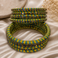Sky-Blue and Yellow Lehariya Bangles Set of 8 with Spherical Zircon Line | for Women and Girls