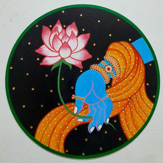 Contemporary Divine Krishna Hands painting art on Canvas (10 x 10) gaonkasaman