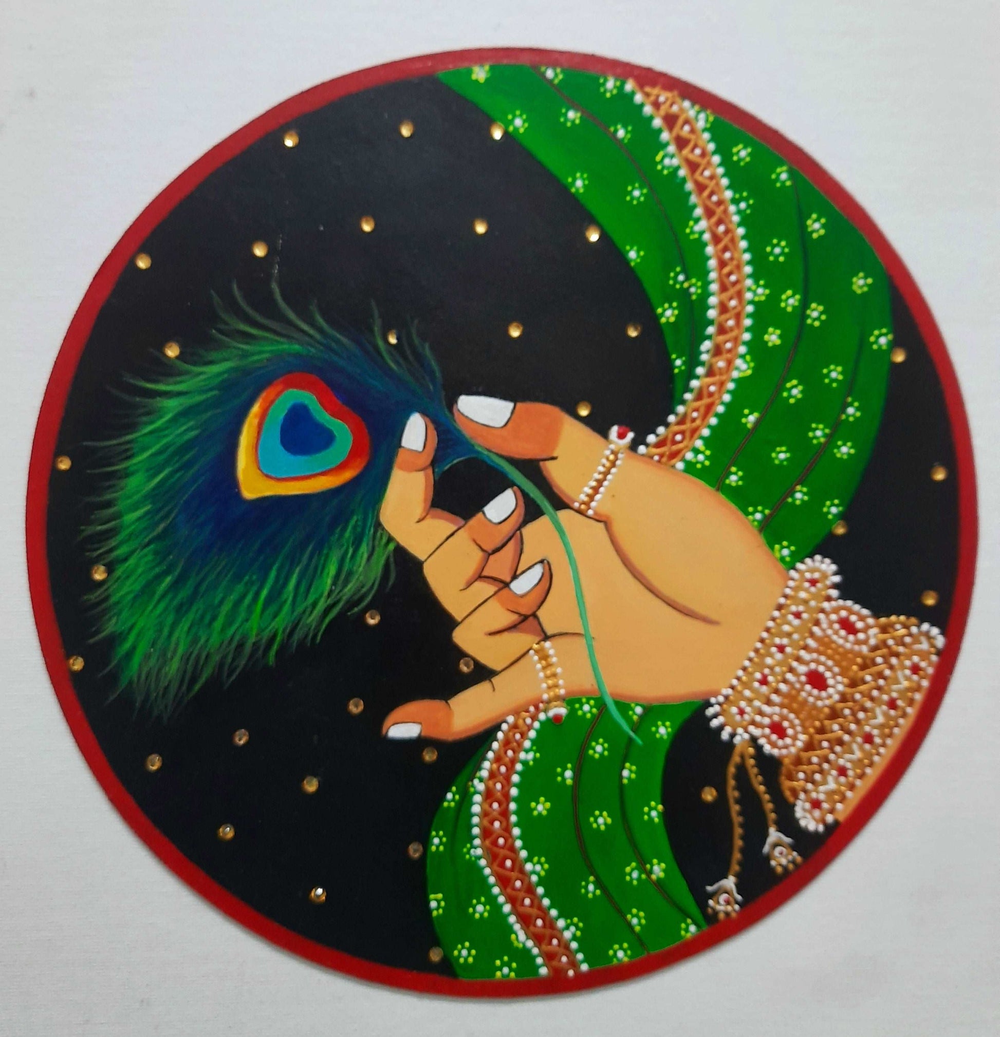 Contemporary Divine Krishna Hands painting art on Canvas (10 x 10) gaonkasaman