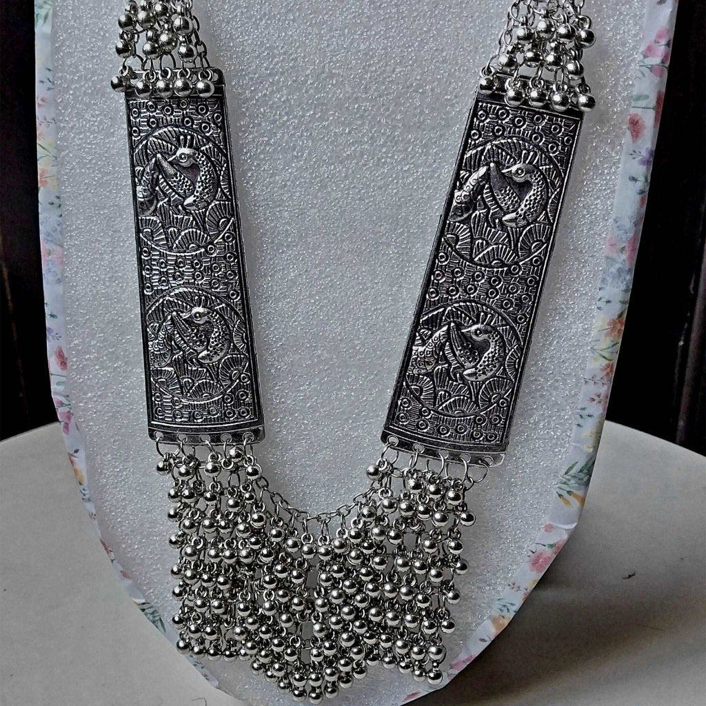 German Oxidized Silver Kundan Temple Work Necklace: A Long Rani Haar gaonkasaman