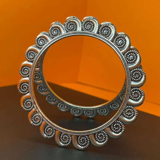 German Silver Oxidised Spiral Detailing Metal Bangles gaonkasaman