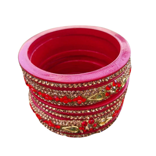 Gold & Diamond Topaz Fitted Pink 5 Line Lack Bangle gaonkasaman