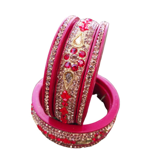 Gold & Diamond Topaz Fitted Pink 5 Line Lack Bangle gaonkasaman