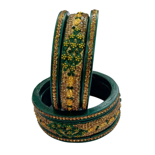 Gold Plated With Topaz Fitted Green Lac Bangle gaonkasaman