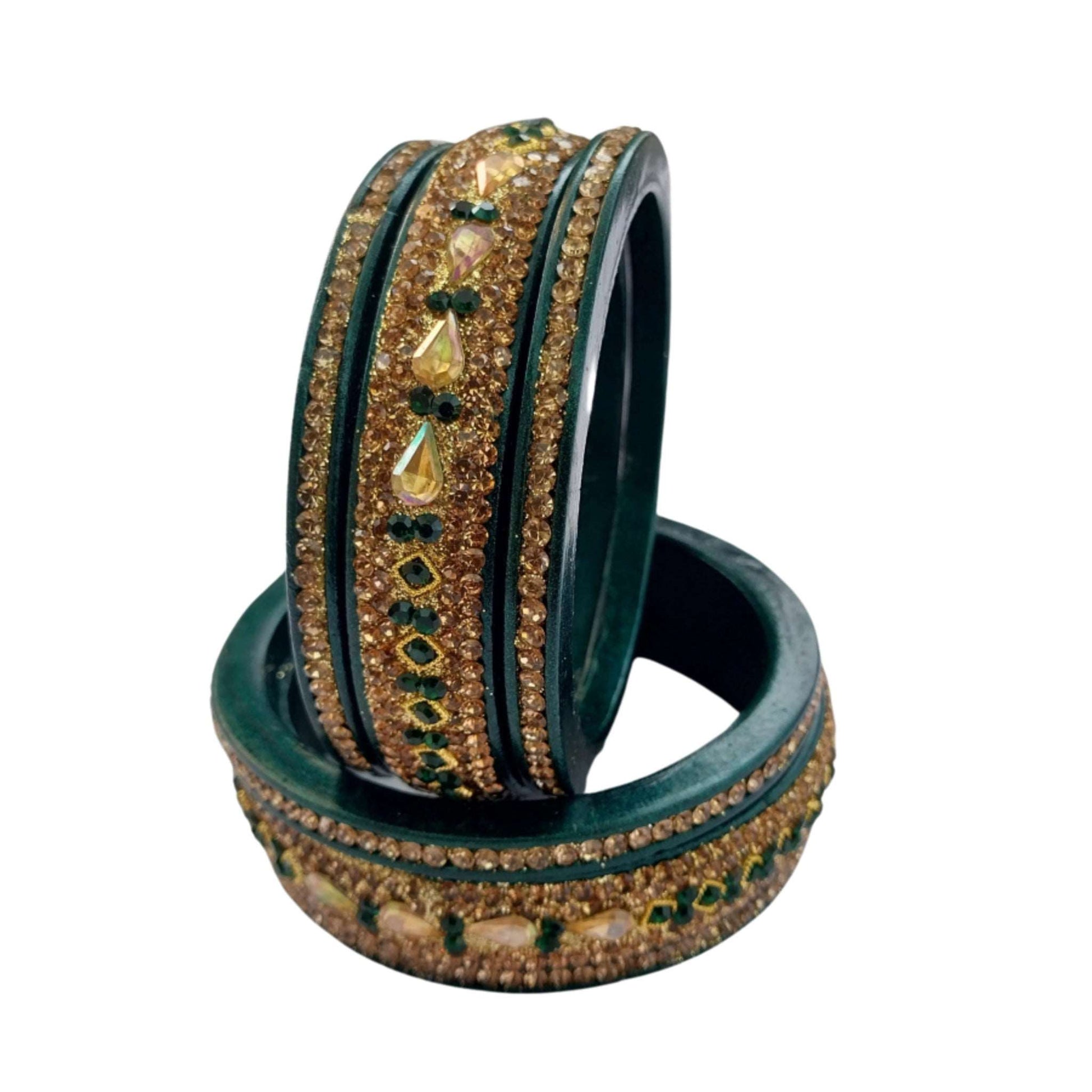 Green Gold Plated with  Kundan and Topaz Fitted Lac Bangle gaonkasaman