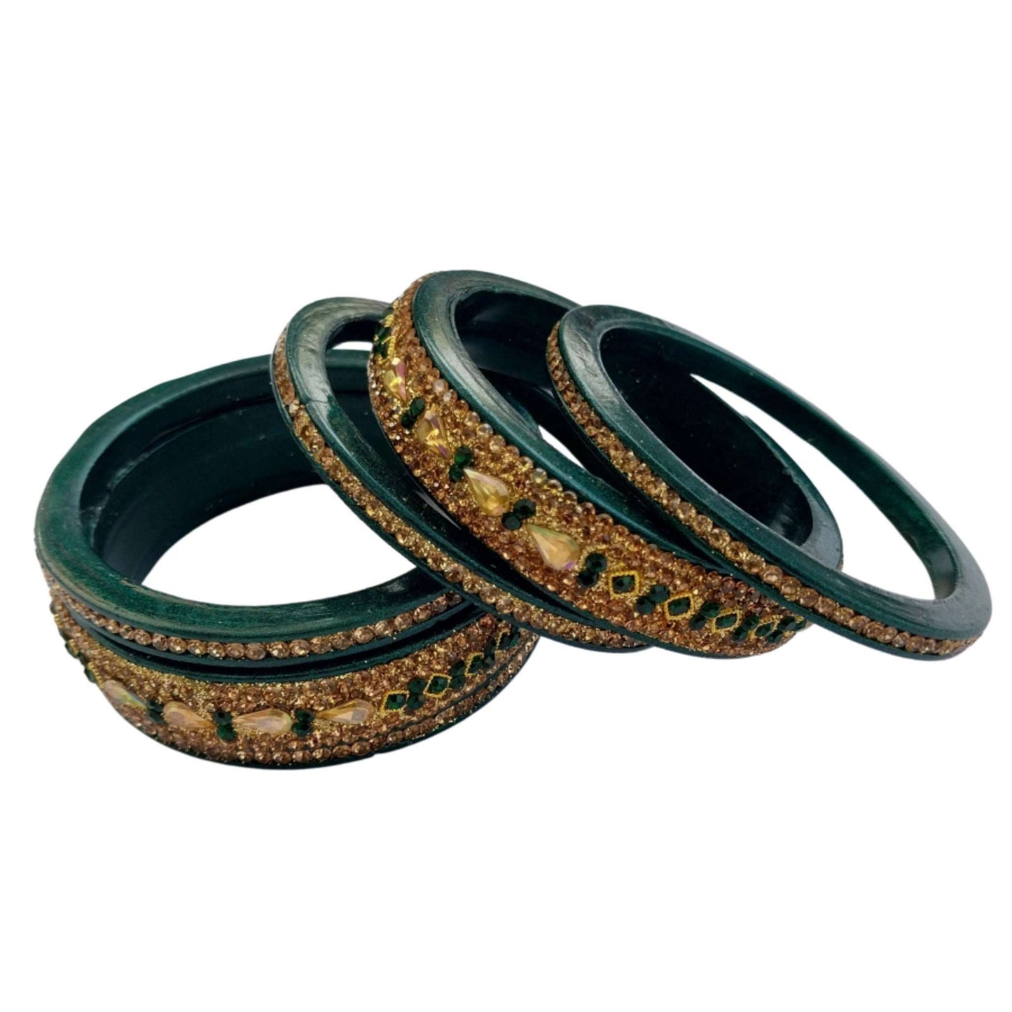 Green Gold Plated with  Kundan and Topaz Fitted Lac Bangle gaonkasaman